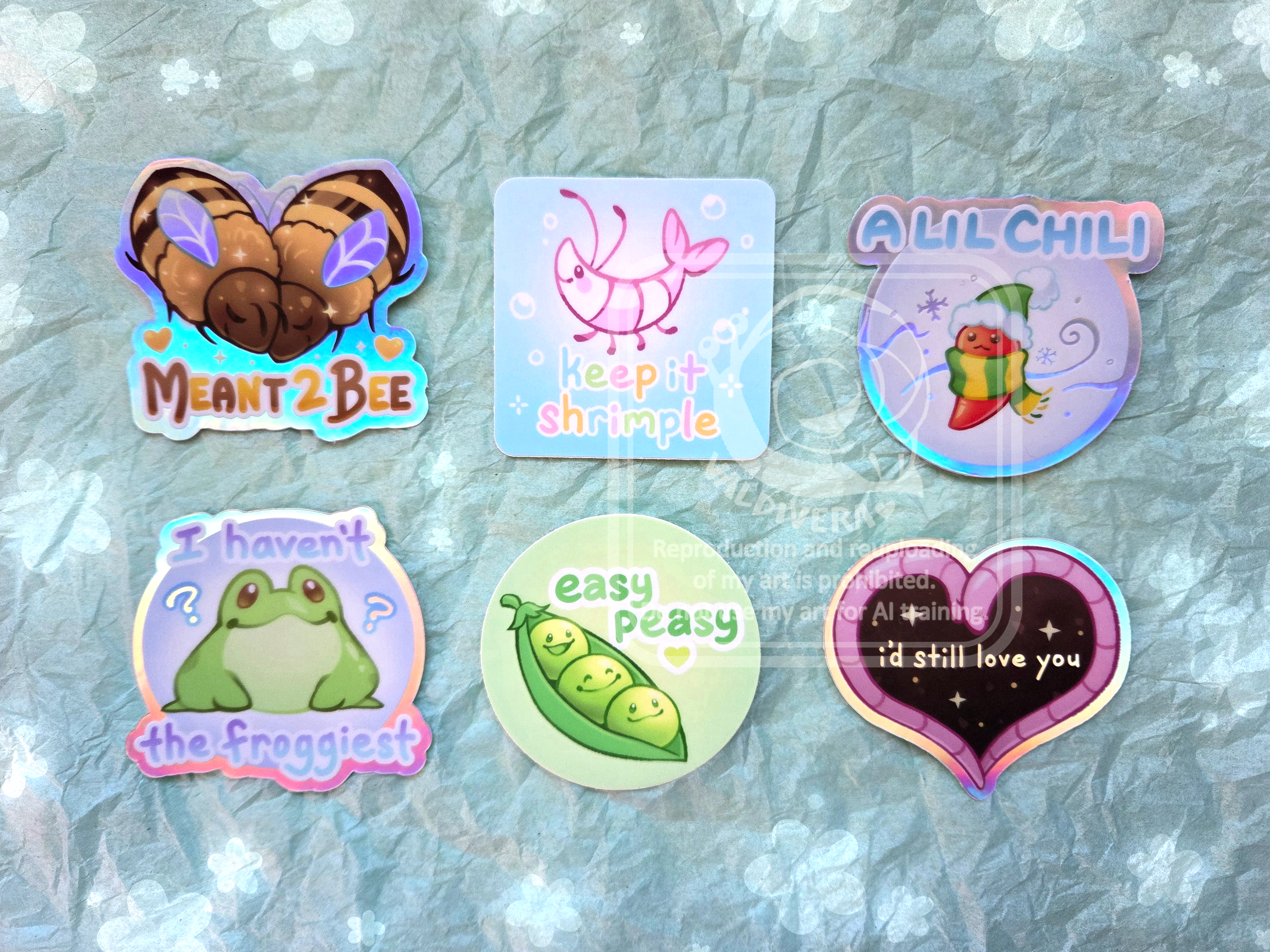 Silly Stickers by ValdiVera Shrimp Bees Frog Worms Chili Peas