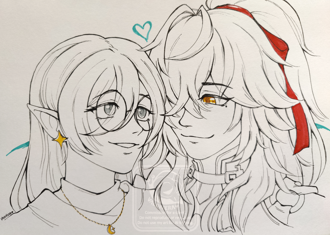 Traditional Sketch Commission by ValdiVera Couple OC Jing Yuan fanart
